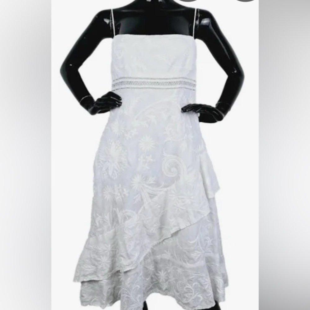 Ralph Lauren 100% Linen White Embroidered Midi Dress